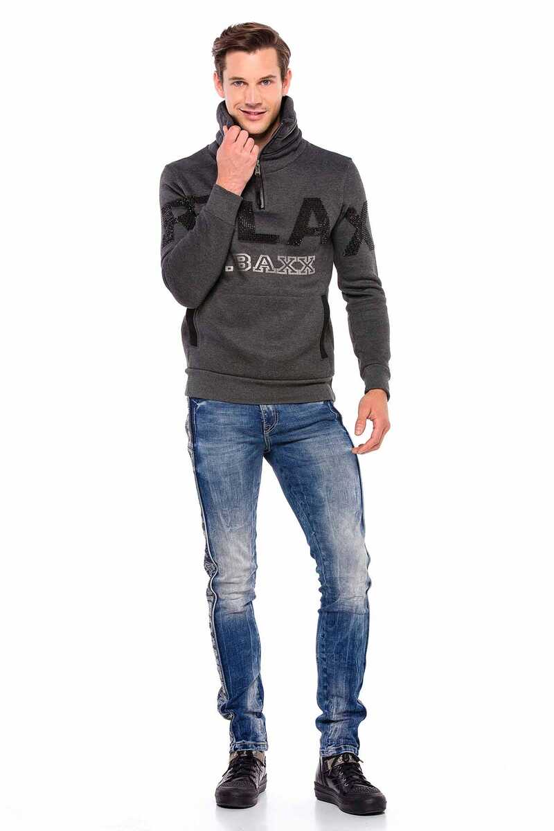 CL385 Stone Relaxed Fit Stand Zip Collar Heavyweight Sweatshirt