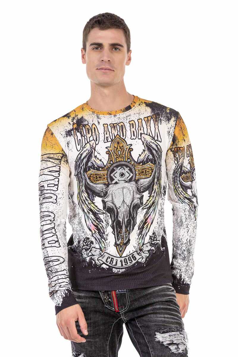 CL492 Ecru Skull Print Sweatshirt