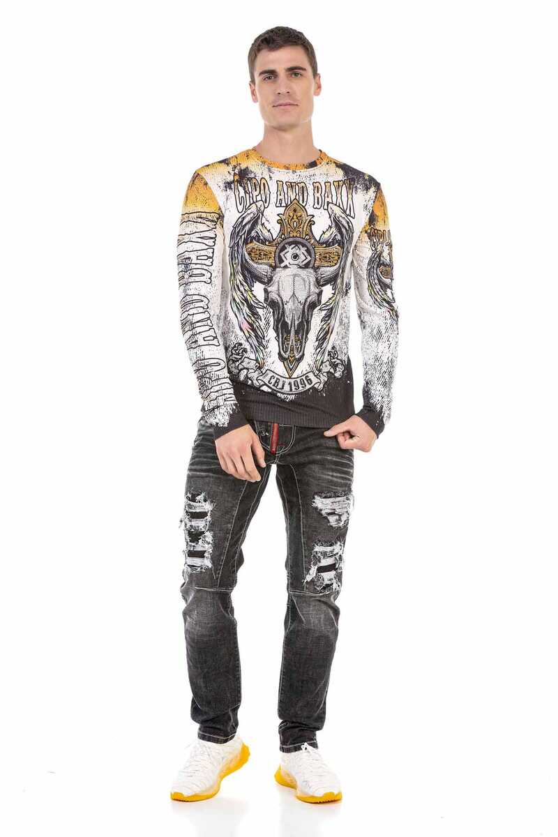 CL492 Ecru Skull Print Sweatshirt