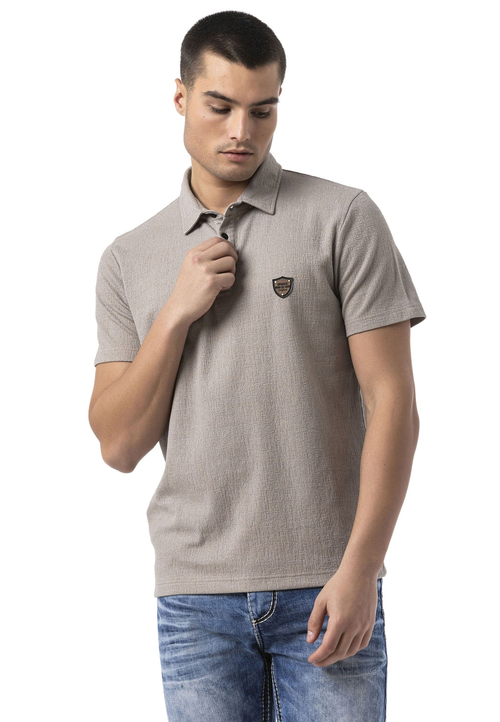 CT825 Men's Polo Collar Badge-Detail T-Shirt