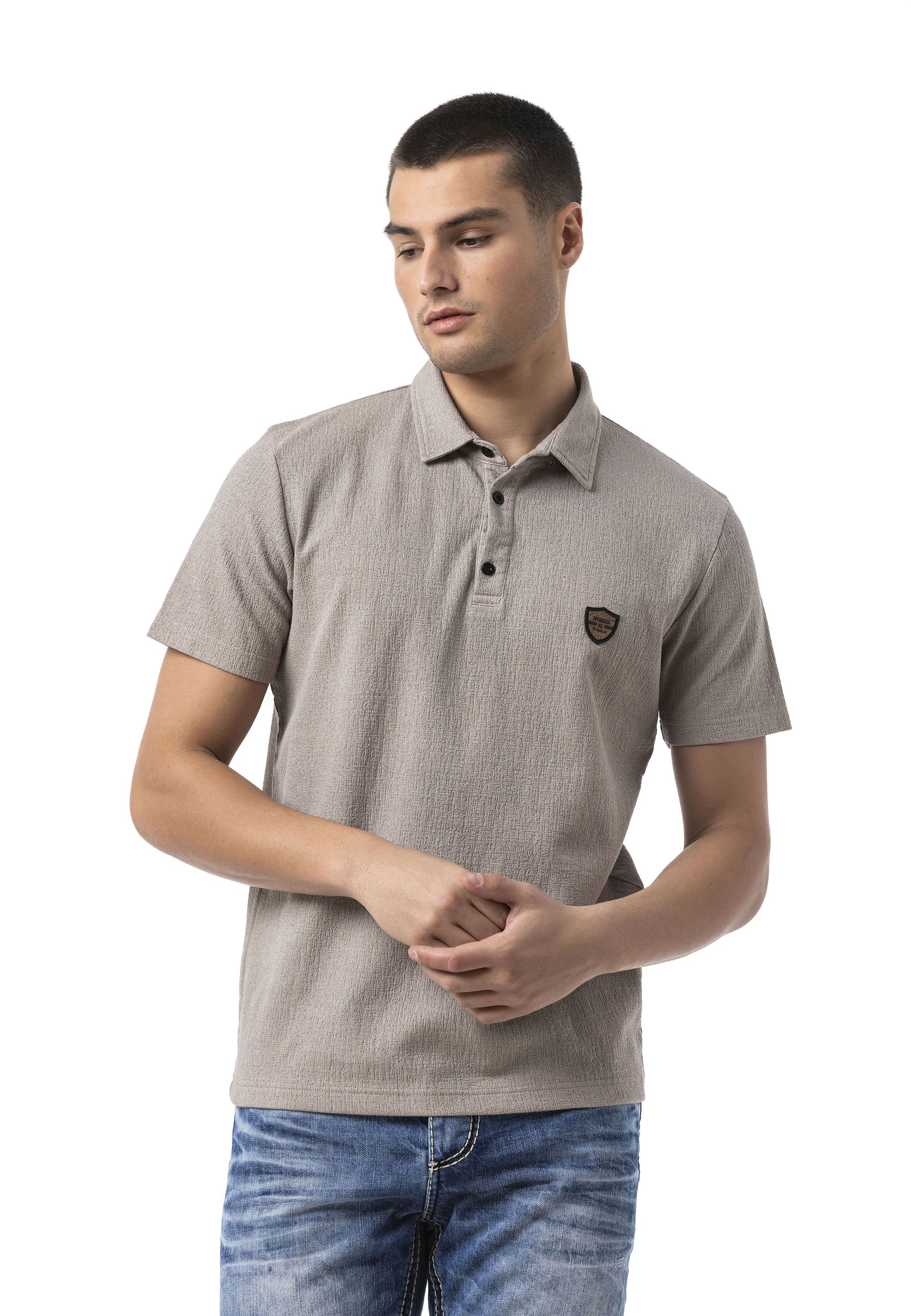 CT825 Men's Polo Collar Badge-Detail T-Shirt