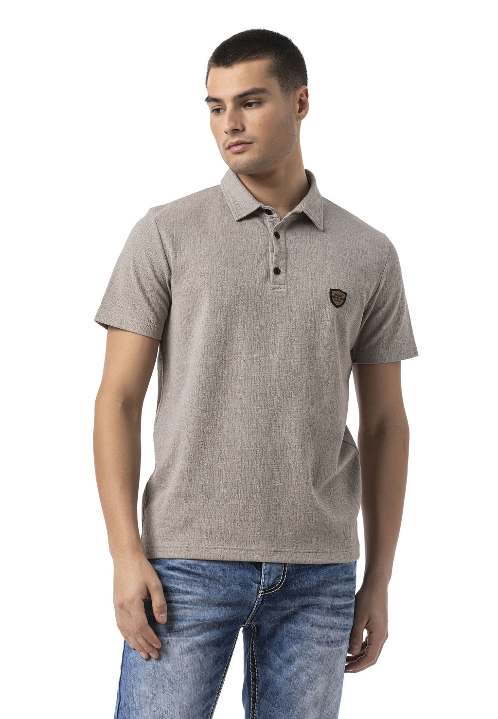 CT825 Men's Polo Collar Badge-Detail T-Shirt