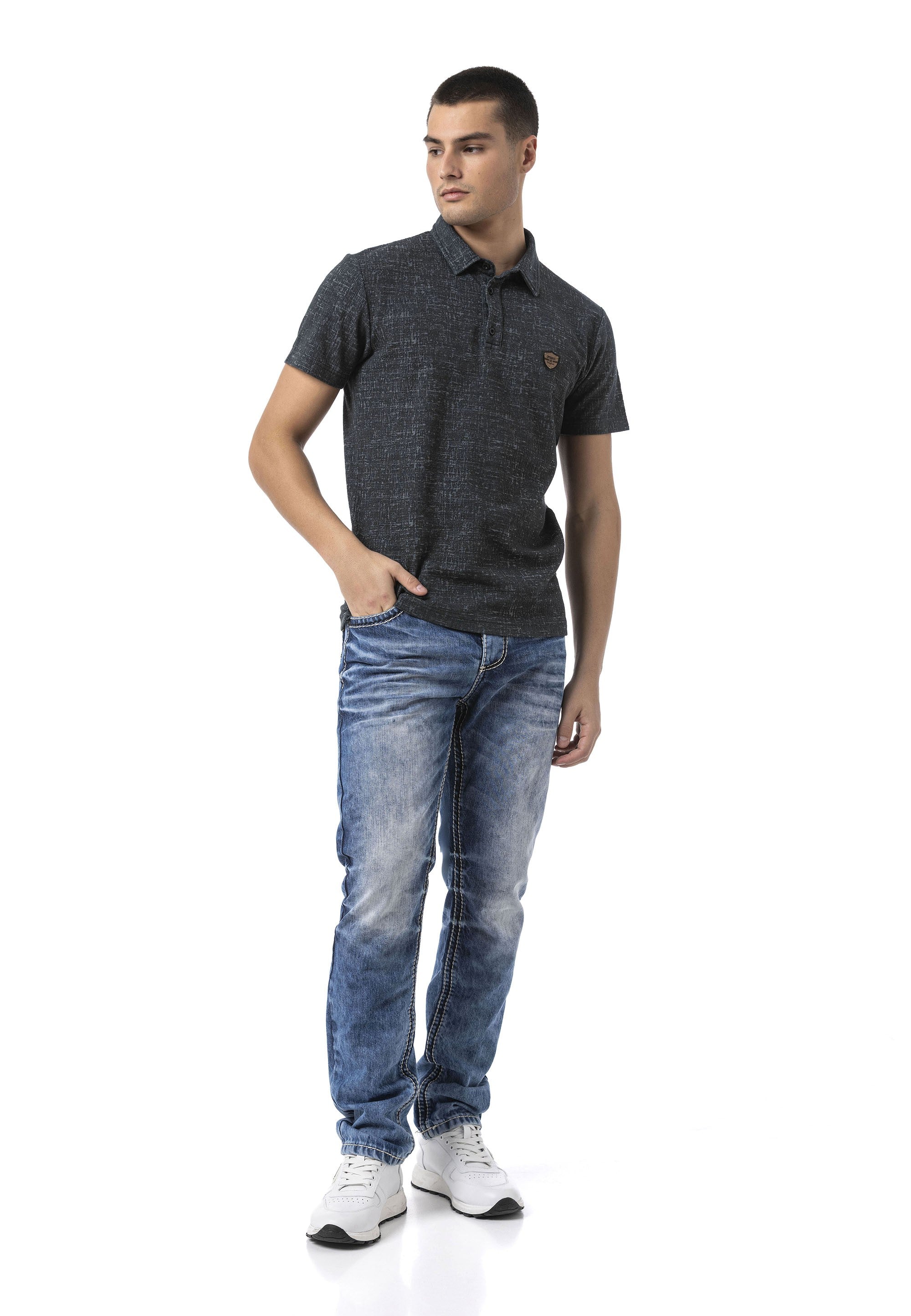 CT825 Men's Polo Collar Badge-Detail T-Shirt