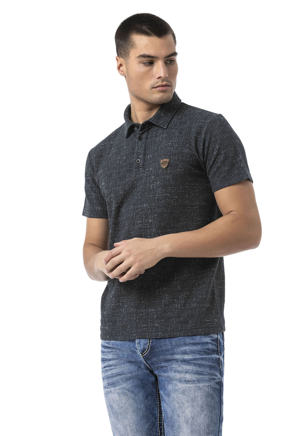CT825 Men's Polo Collar Badge-Detail T-Shirt