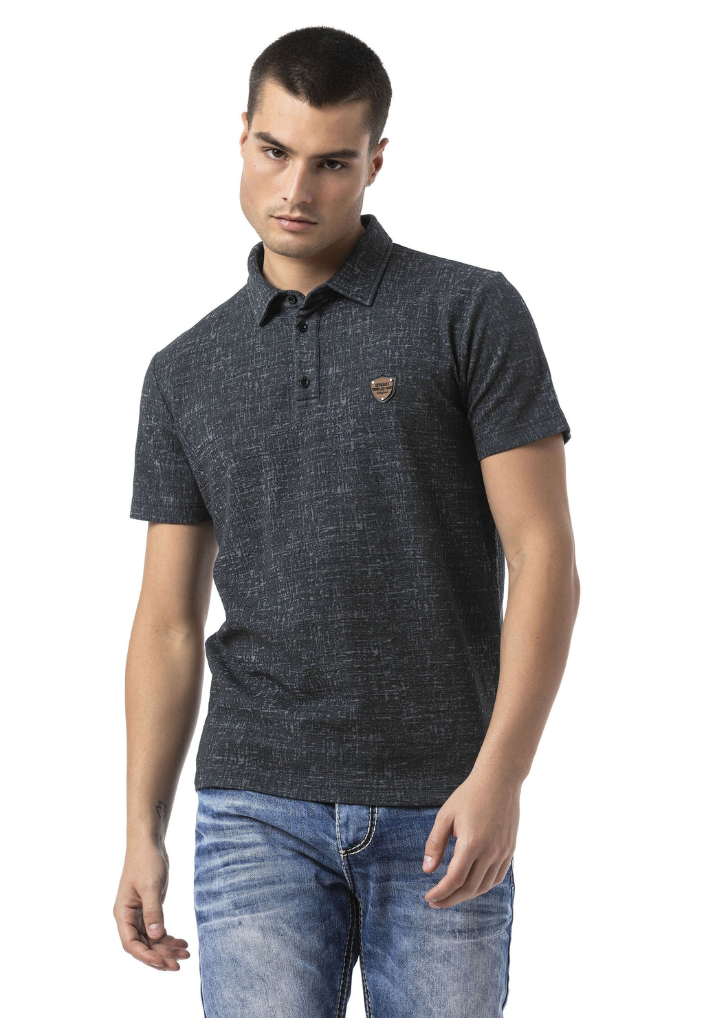 CT825 Men's Polo Collar Badge-Detail T-Shirt