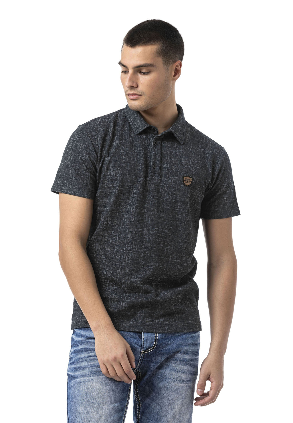CT825 Men's Polo Collar Badge-Detail T-Shirt