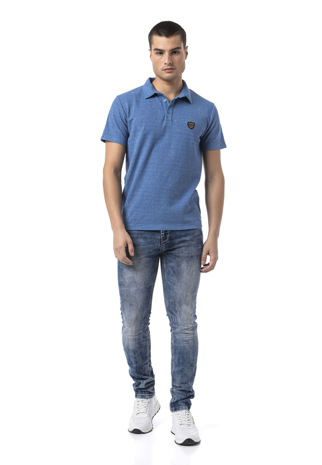 CT825 Men's Polo Collar Badge-Detail T-Shirt