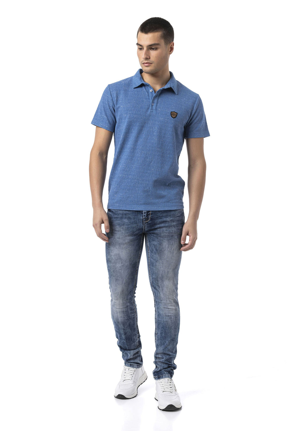 CT825 Men's Polo Collar Badge-Detail T-Shirt