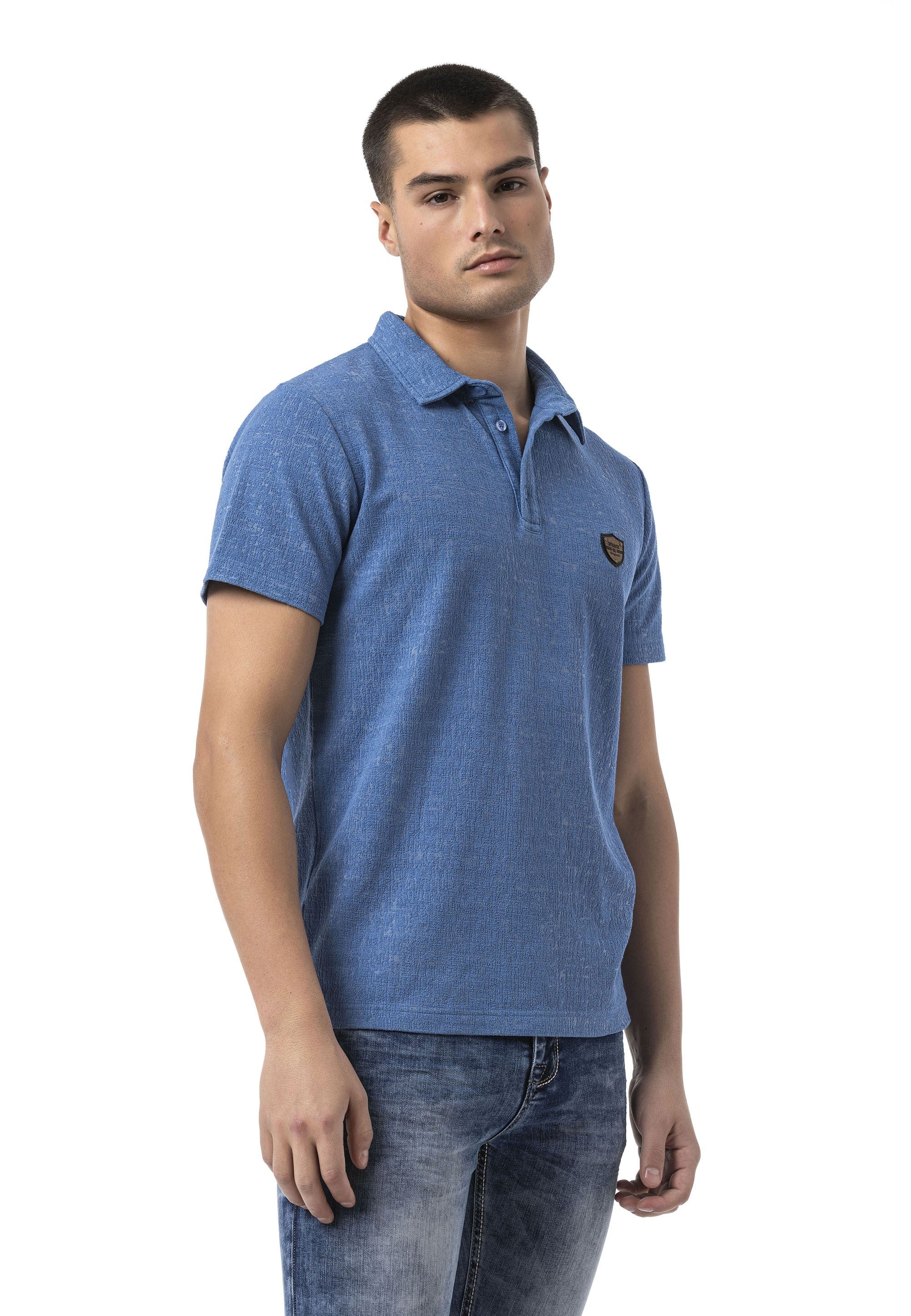 CT825 Men's Polo Collar Badge-Detail T-Shirt