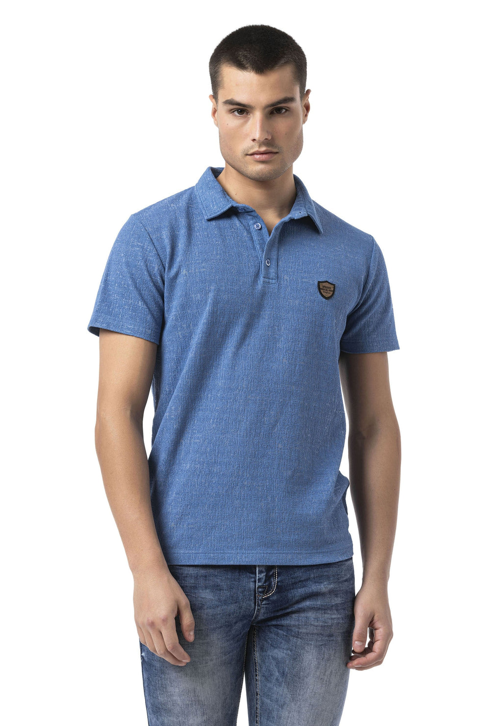 CT825 Men's Polo Collar Badge-Detail T-Shirt