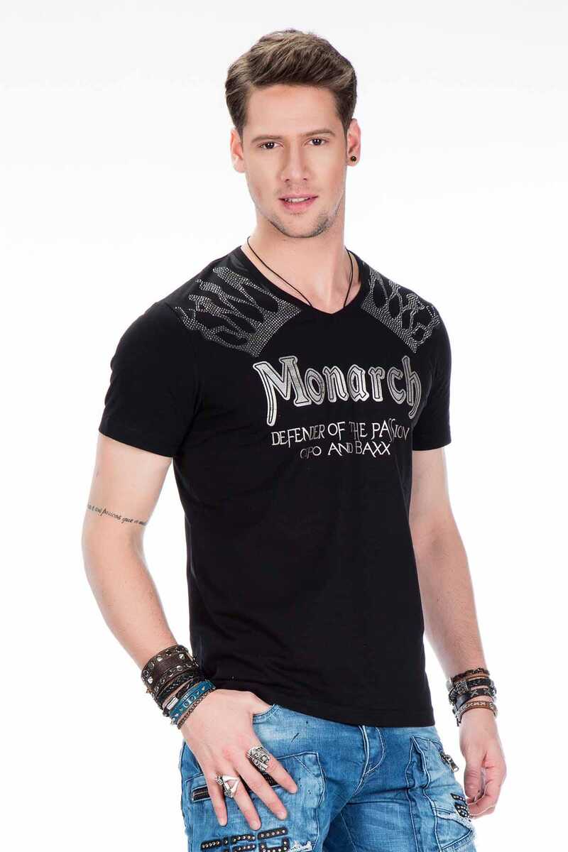 CT377 Stone Embellished Foil Print Men's T-Shirt