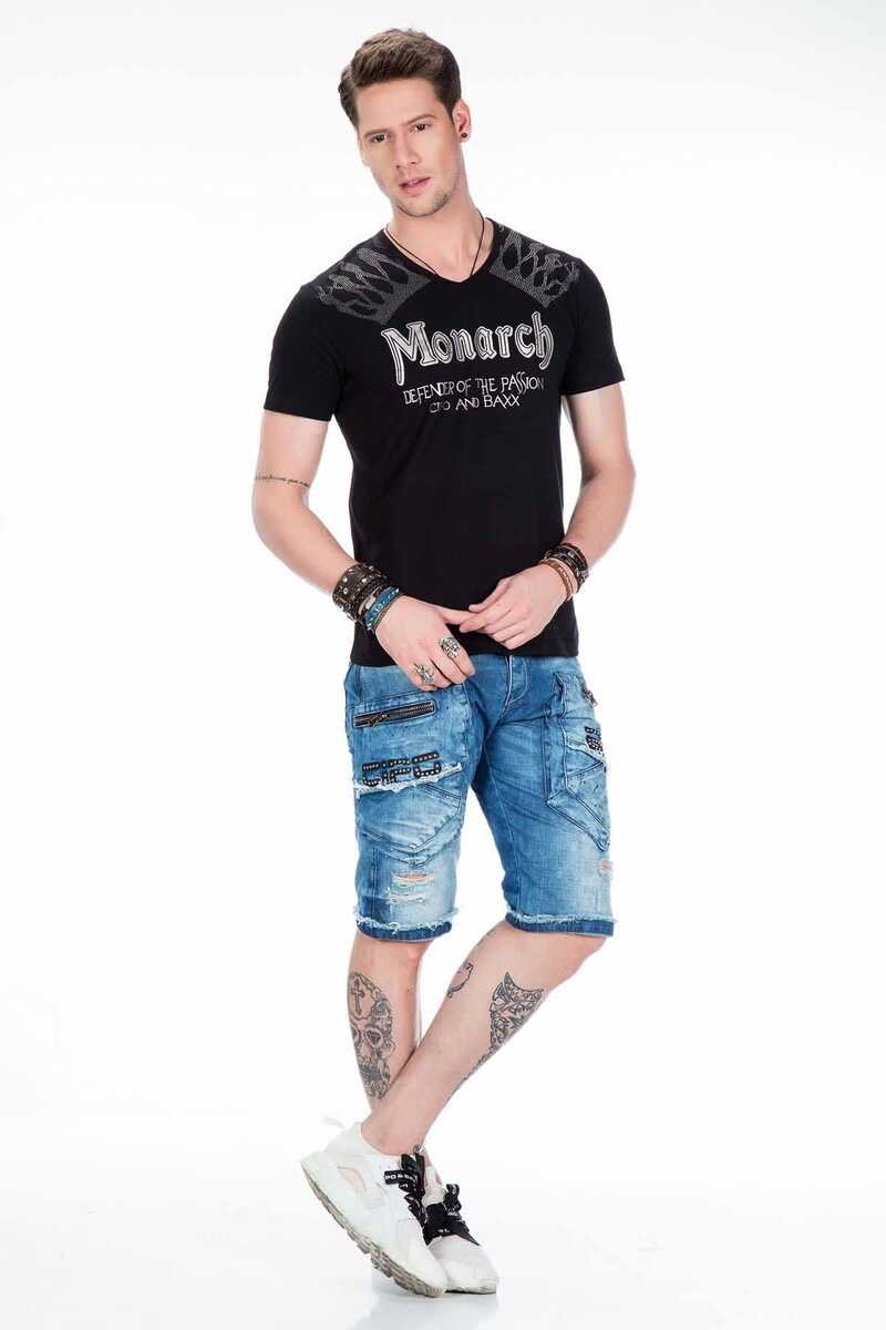 CT377 Stone Embellished Foil Print Men's T-Shirt
