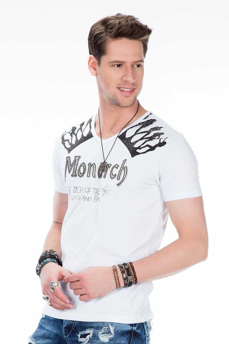 CT377 Stone Embellished Foil Print Men's T-Shirt