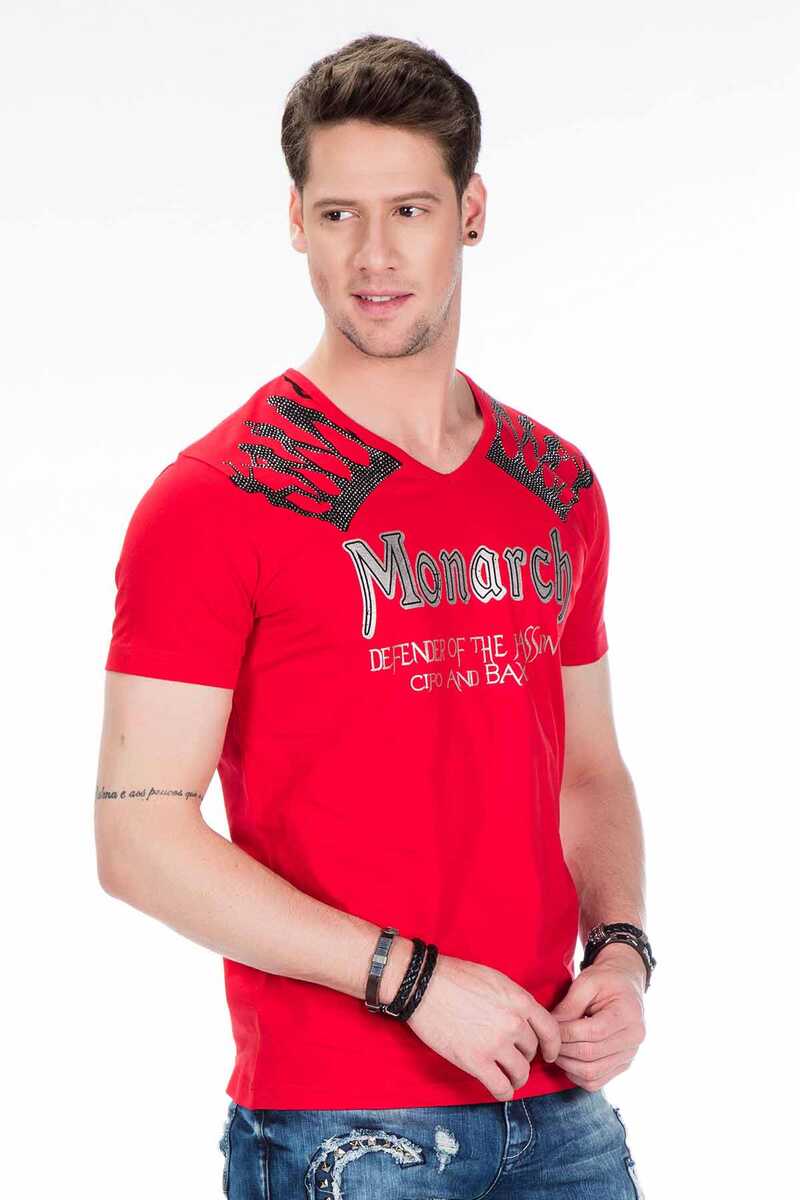 CT377 Stone Embellished Foil Print Men's T-Shirt