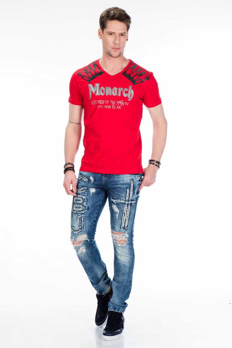 CT377 Stone Embellished Foil Print Men's T-Shirt