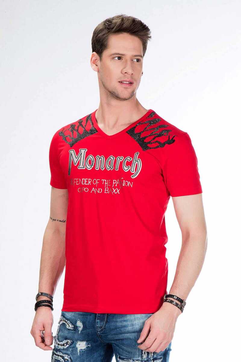 CT377 Stone Embellished Foil Print Men's T-Shirt