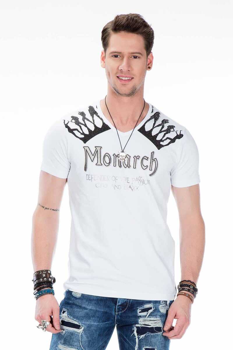 CT377 Stone Embellished Foil Print Men's T-Shirt