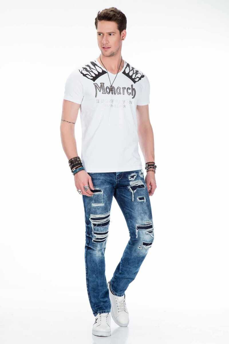 CT377 Stone Embellished Foil Print Men's T-Shirt