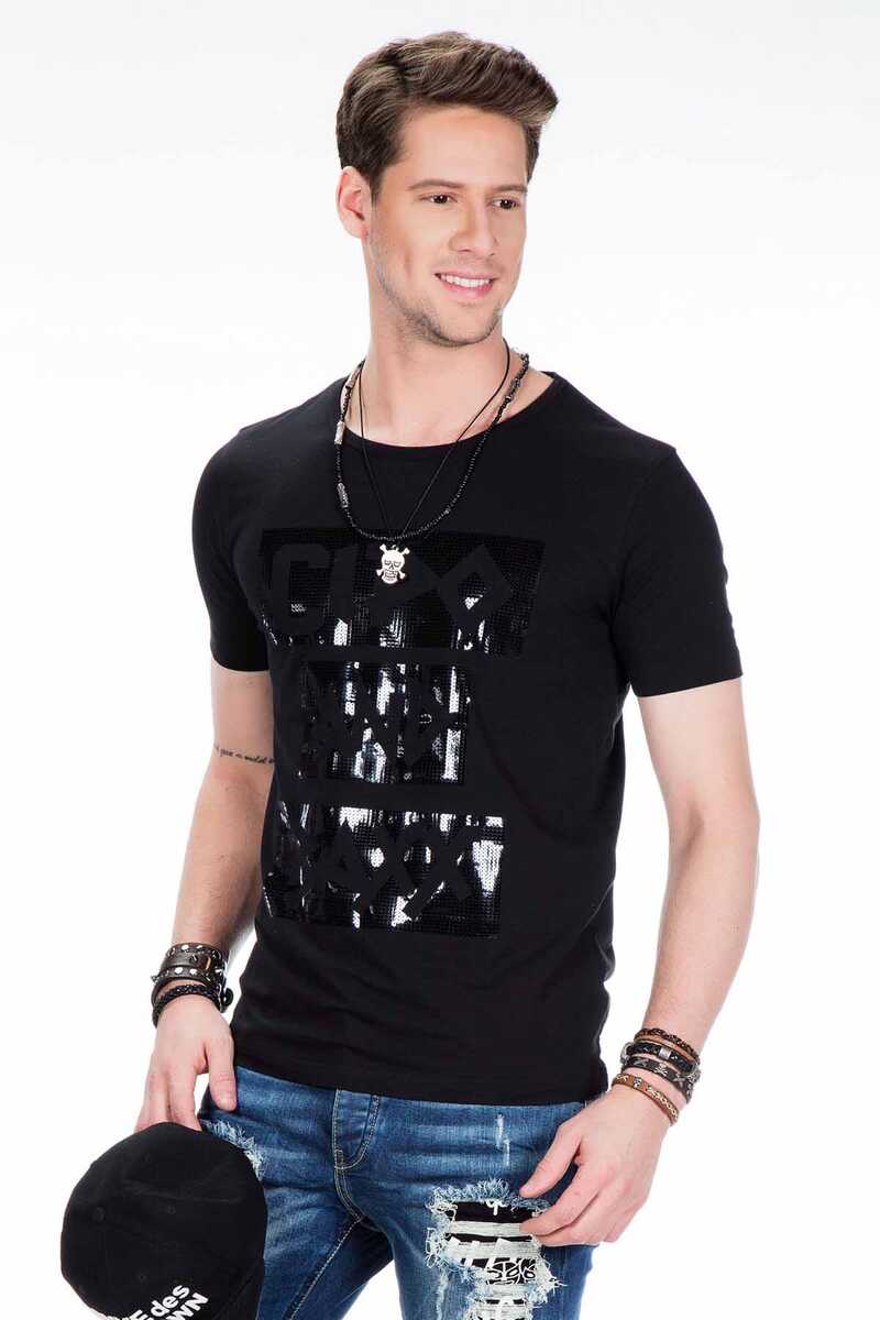 CT430 Glossy Print Simple Slim Fit Men's T-Shirt