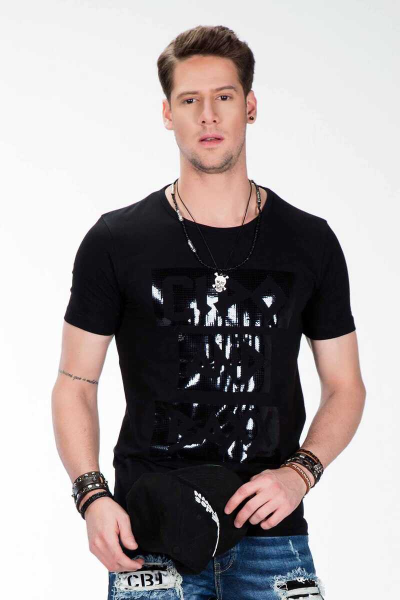 CT430 Glossy Print Simple Slim Fit Men's T-Shirt