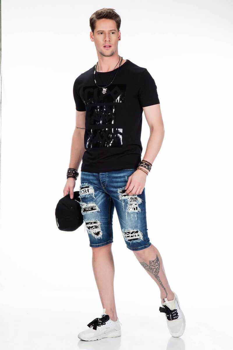 CT430 Glossy Print Simple Slim Fit Men's T-Shirt