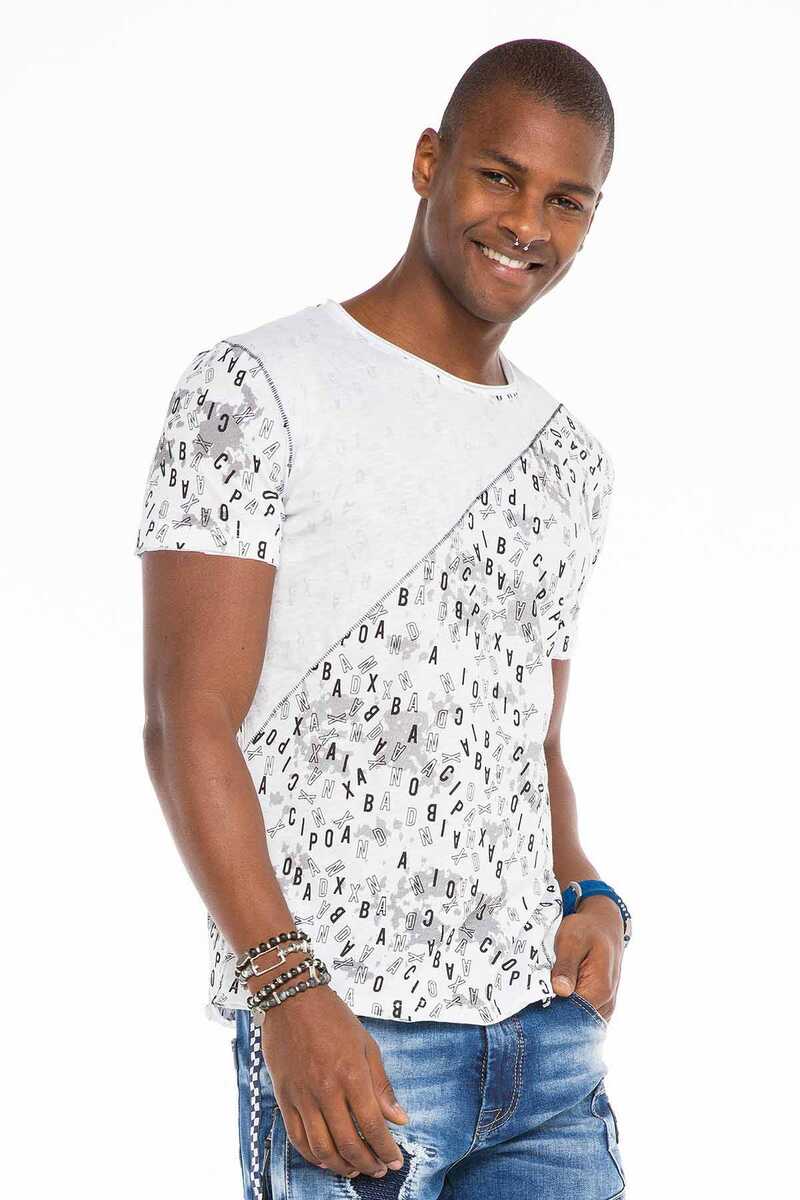CT469 Stitched Letter Print Slim Fit Men's T-Shirt