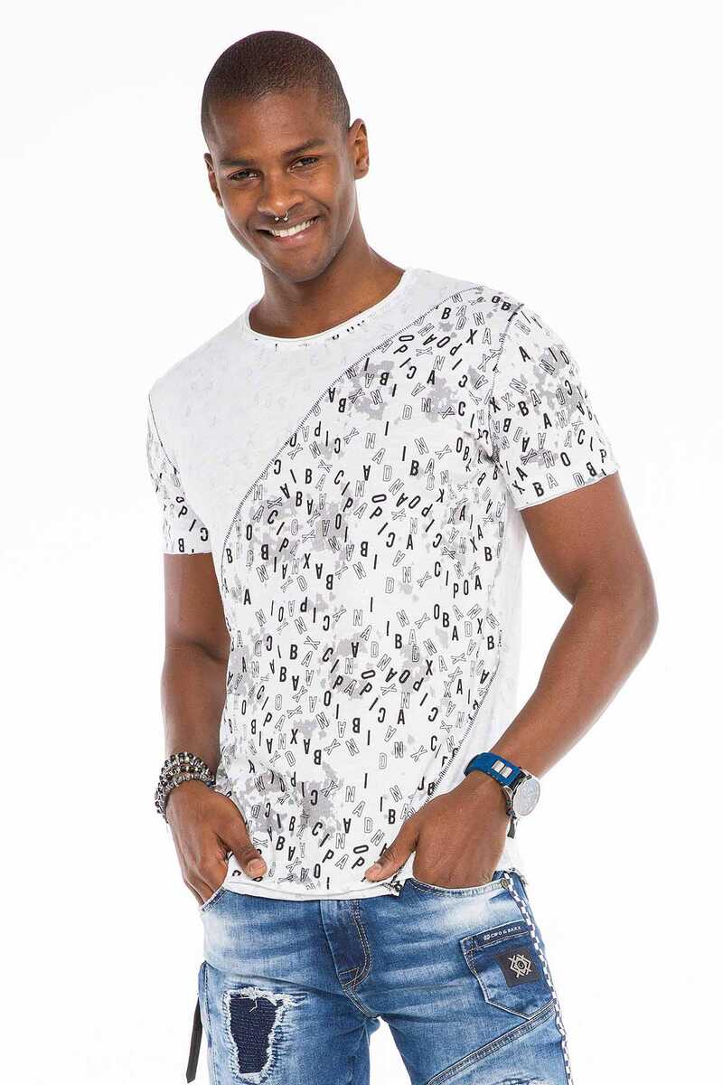 CT469 Stitched Letter Print Slim Fit Men's T-Shirt