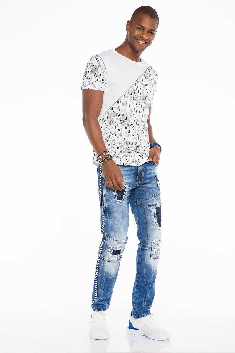 CT469 Stitched Letter Print Slim Fit Men's T-Shirt
