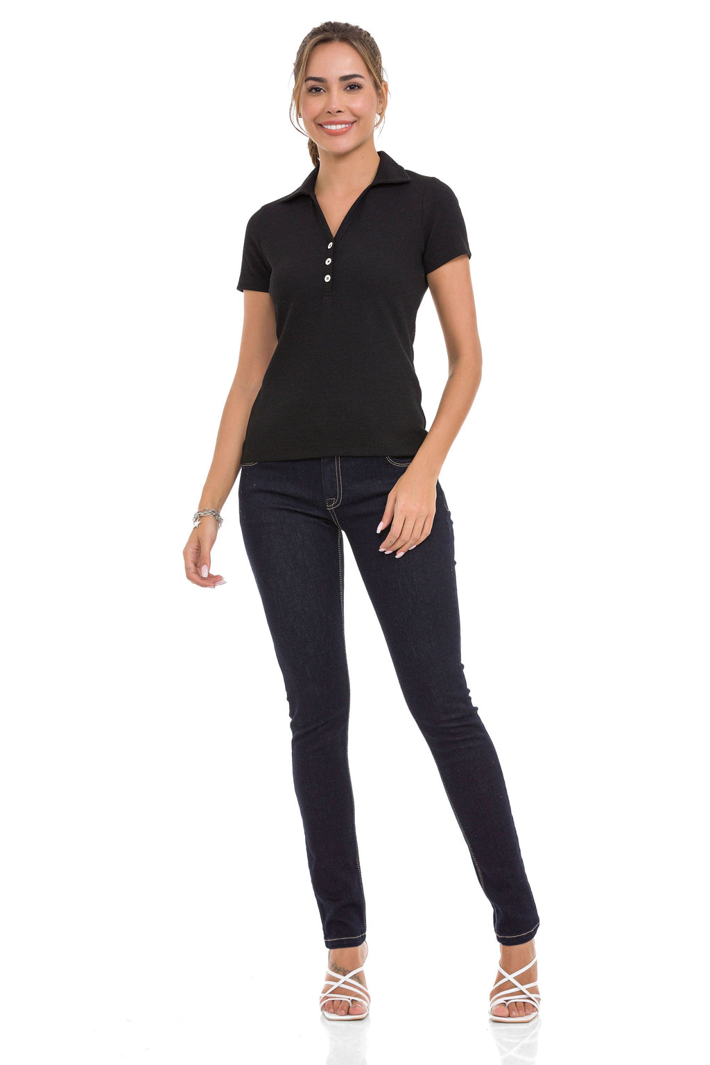 WT361 Ribbed Textured Round Neck Basic Women's T-Shirt
