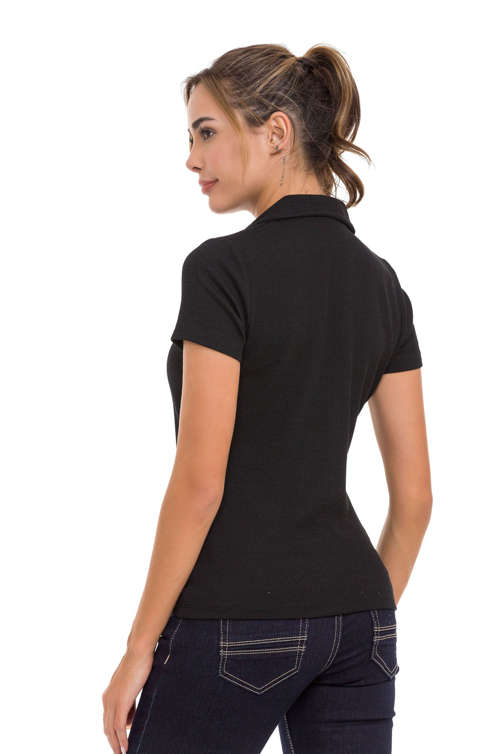 WT361 Ribbed Textured Round Neck Basic Women's T-Shirt