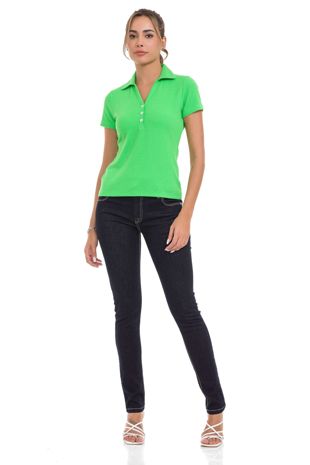 WT361 Ribbed Textured Round Neck Basic Women's T-Shirt