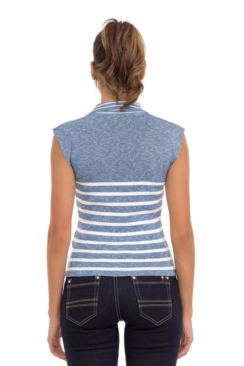 WT353 Polo Collar Striped Knit Women's T-Shirt