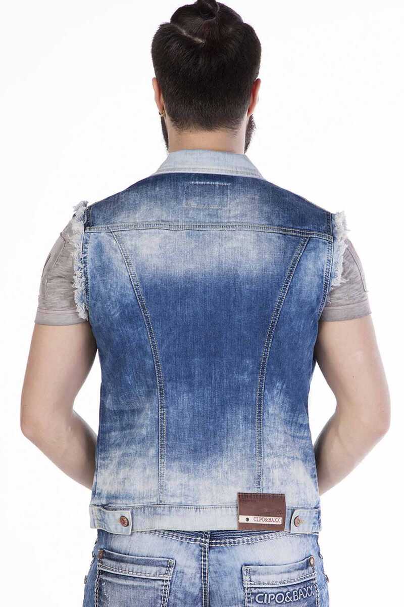CW107 Distressed Style Sleeveless Denim Jacket