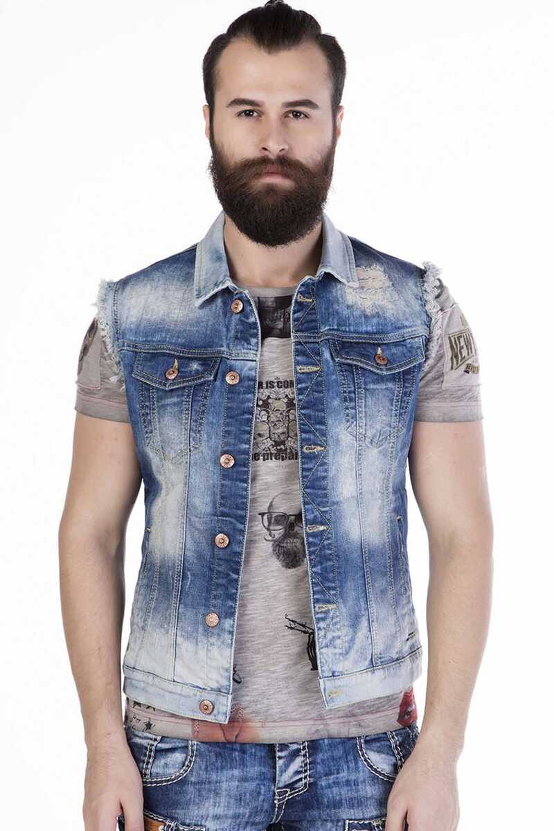 CW107 Distressed Style Sleeveless Denim Jacket