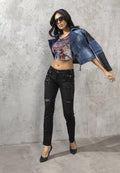 WD228 Double Belt Embroidered Women's Jeans
