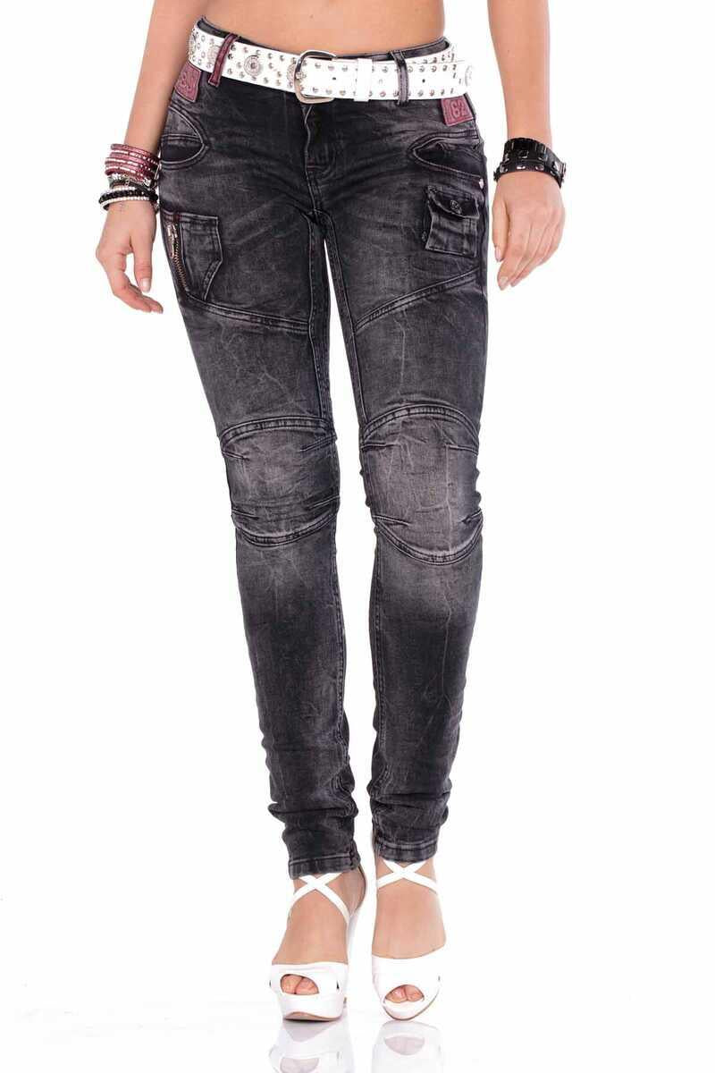 WD358 Biker Style Stitched Women's Jeans