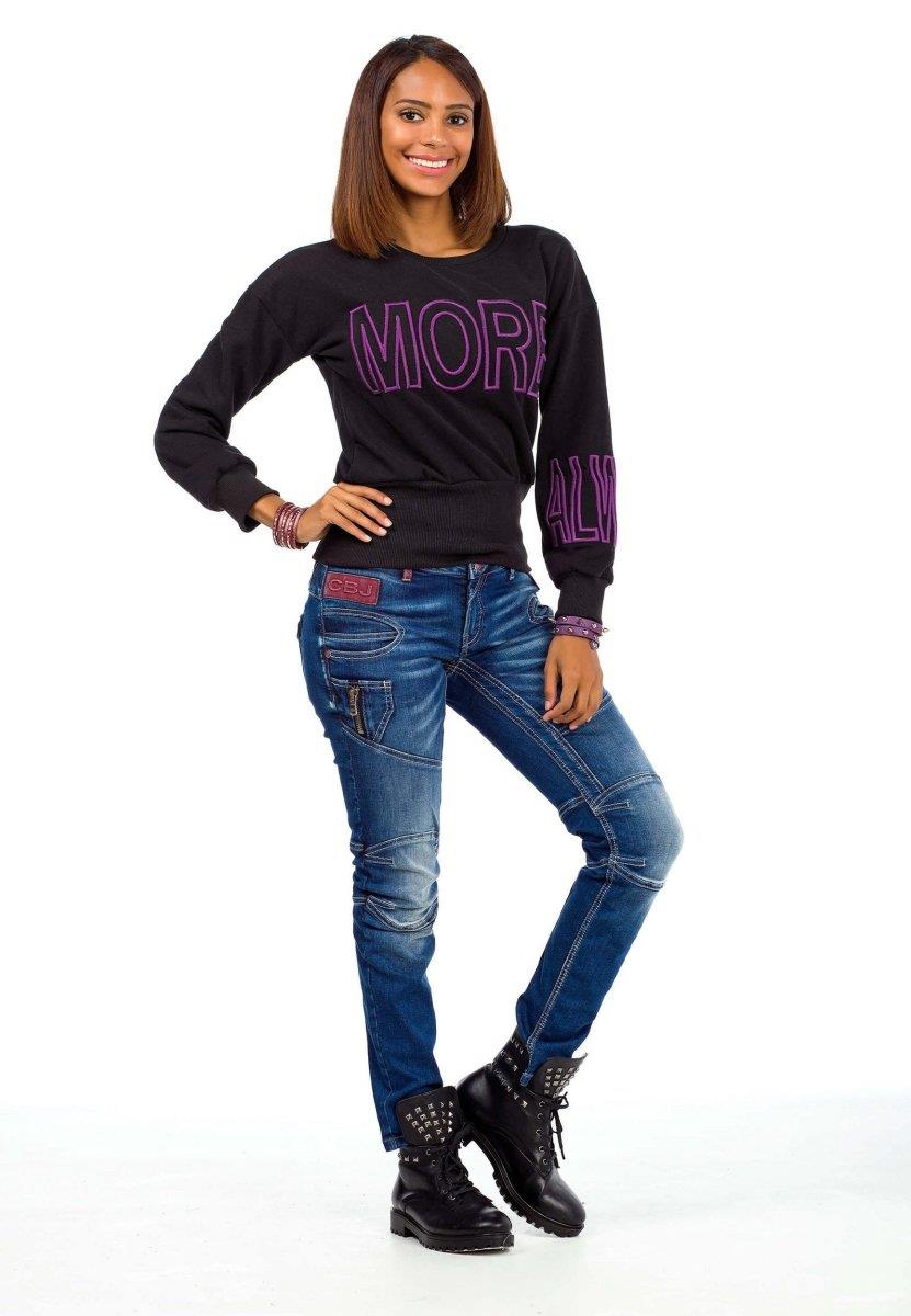WD358 Biker Style Stitched Women's Jeans