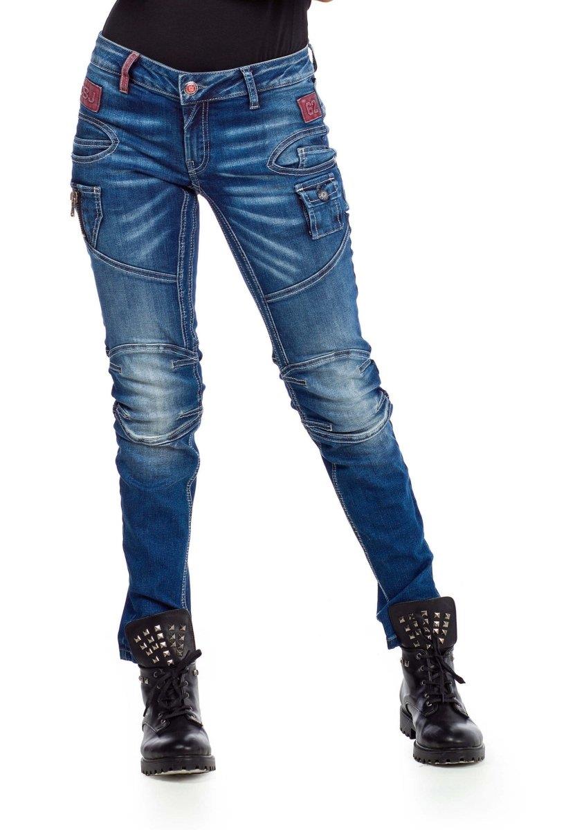 WD358 Biker Style Stitched Women's Jeans