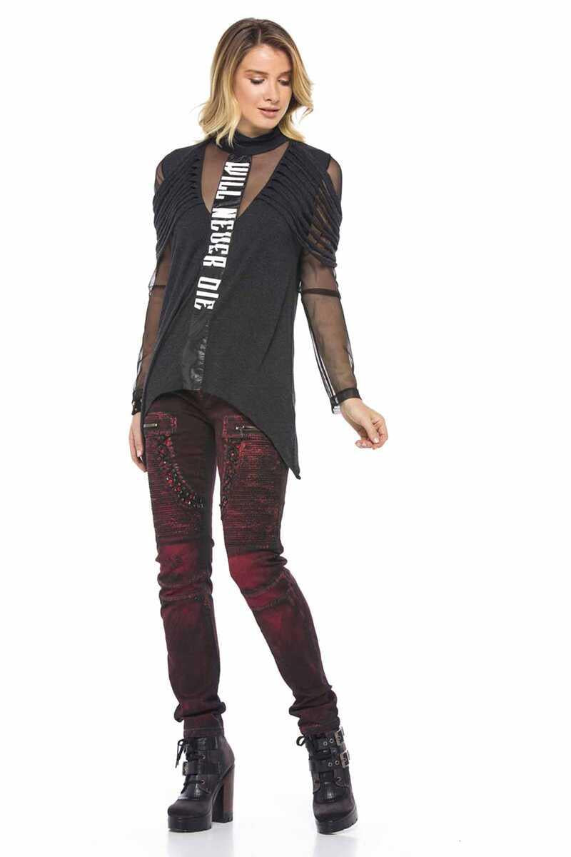 WD388 Burgundy Women's Jeans