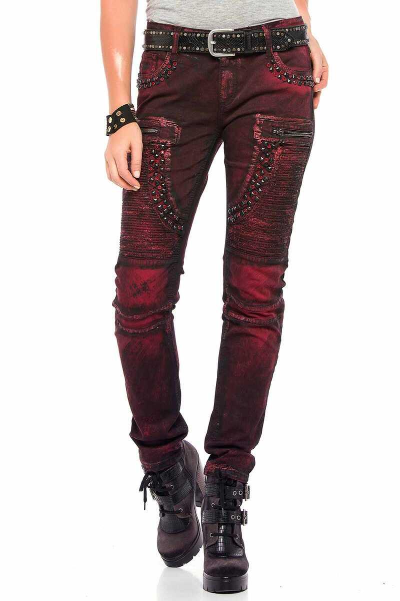 WD388 Burgundy Women's Jeans