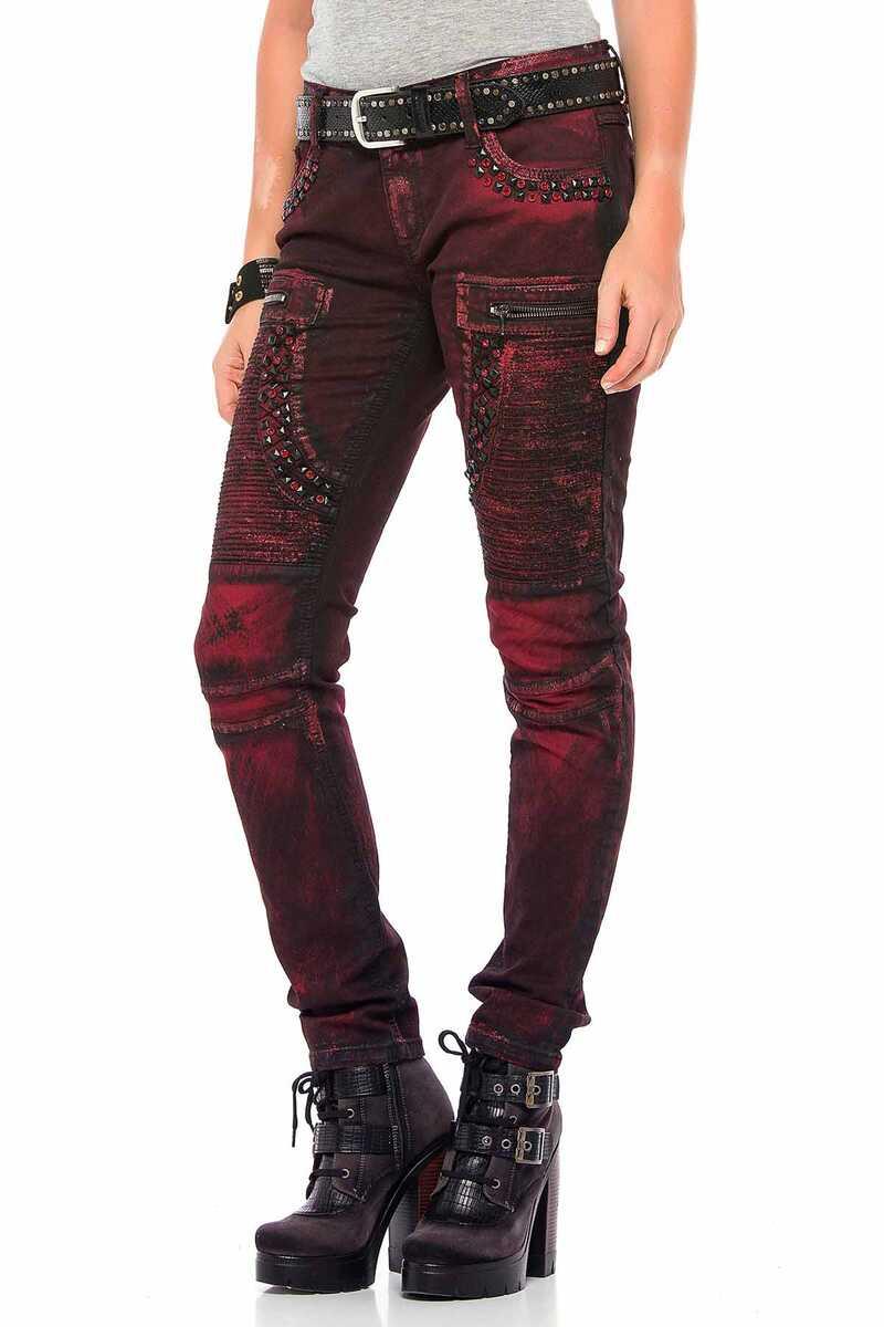 WD388 Burgundy Women's Jeans