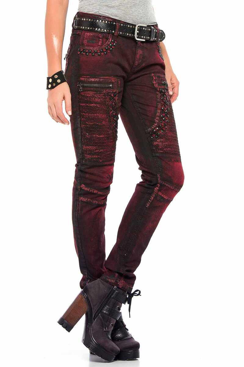 WD388 Burgundy Women's Jeans