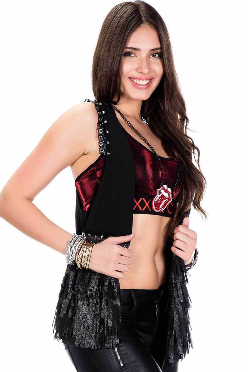 WW109 Fringe Metal Embellished Women's Vest