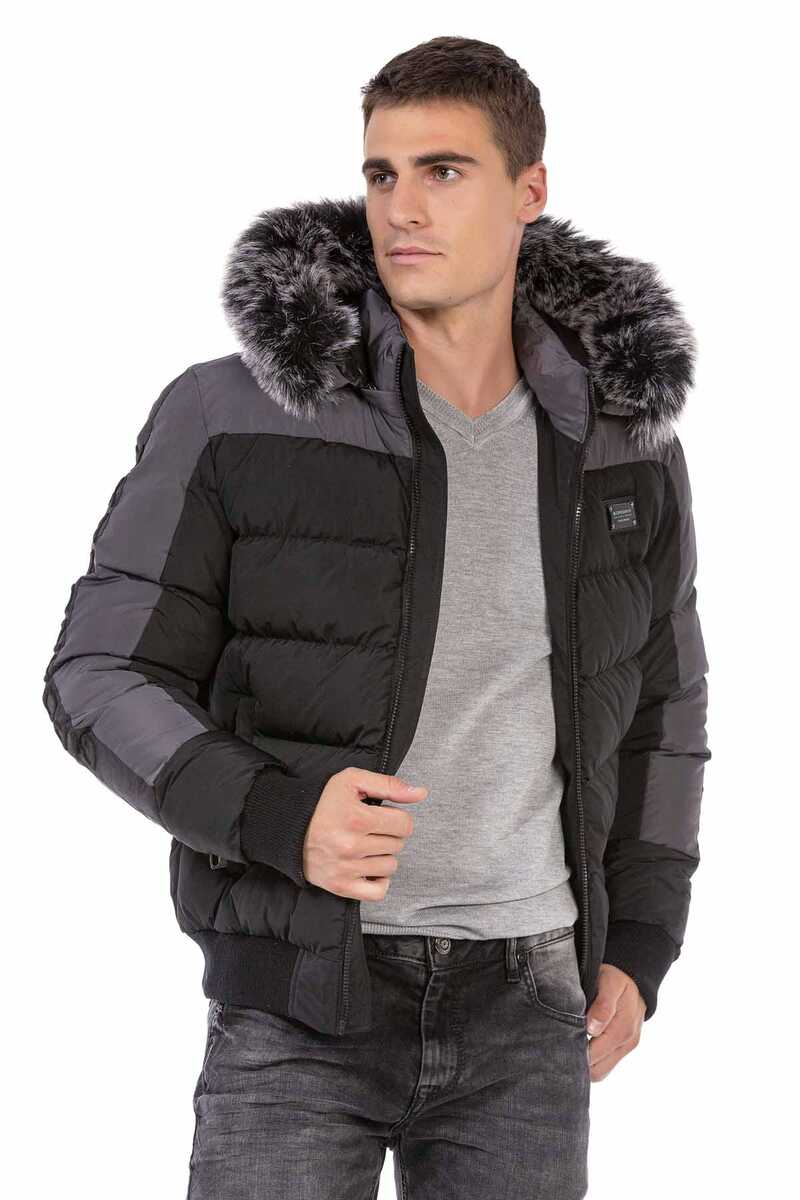 CM182 Fur-Trimmed Two-Tone Puffer Jacket