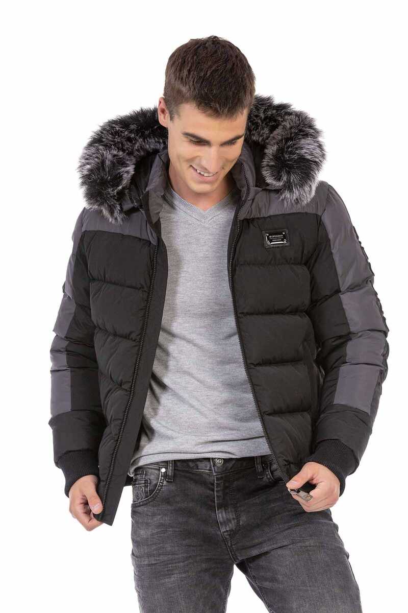 CM182 Fur-Trimmed Two-Tone Puffer Jacket