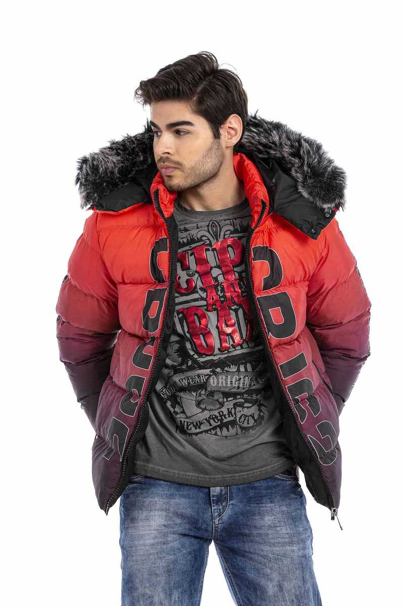 CM190 Men's Red Fur-Trimmed Puffer Jacket