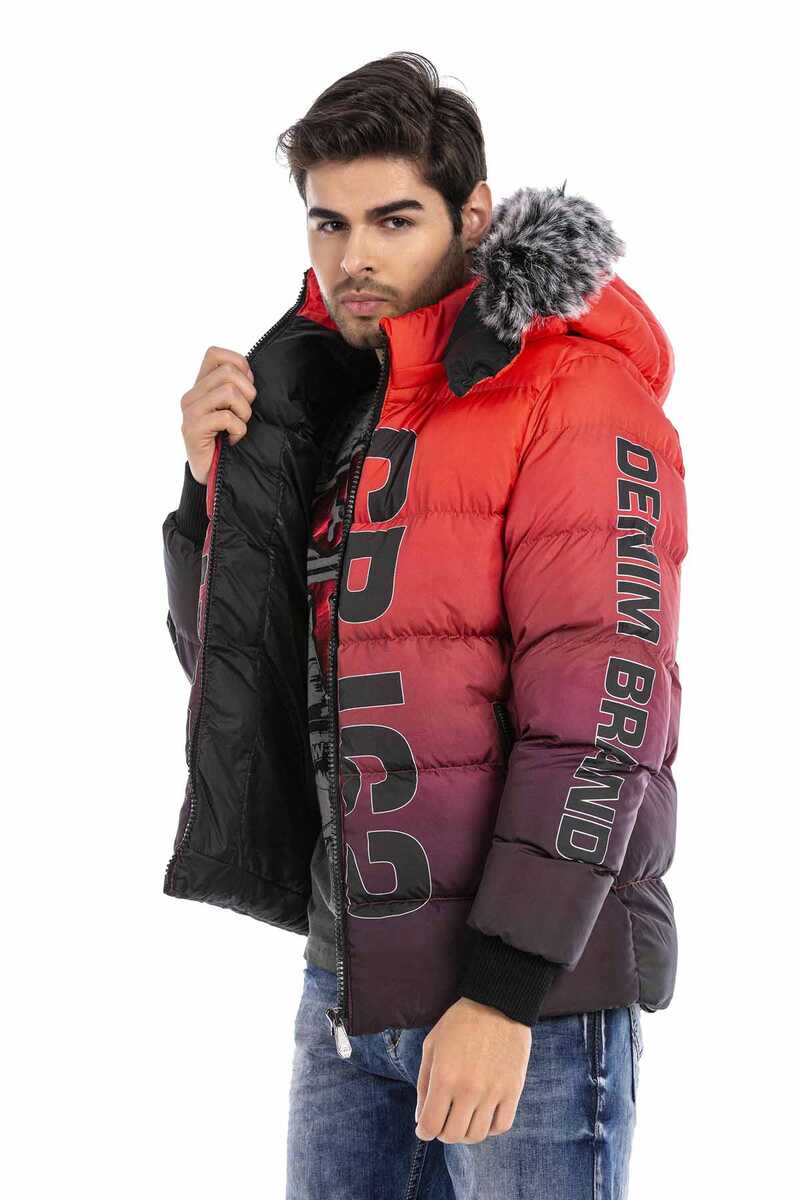 CM190 Men's Red Fur-Trimmed Puffer Jacket