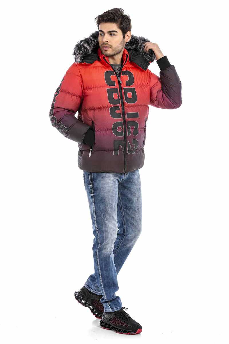 CM190 Men's Red Fur-Trimmed Puffer Jacket