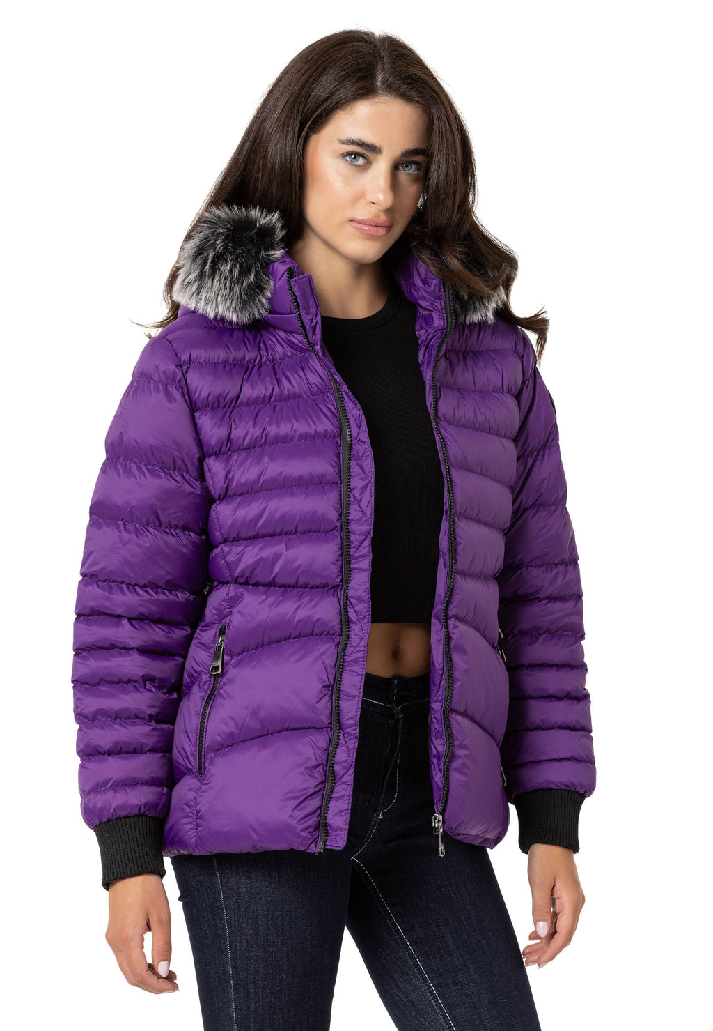 WM132 Fur-Trimmed Purple Women's Puffer Jacket