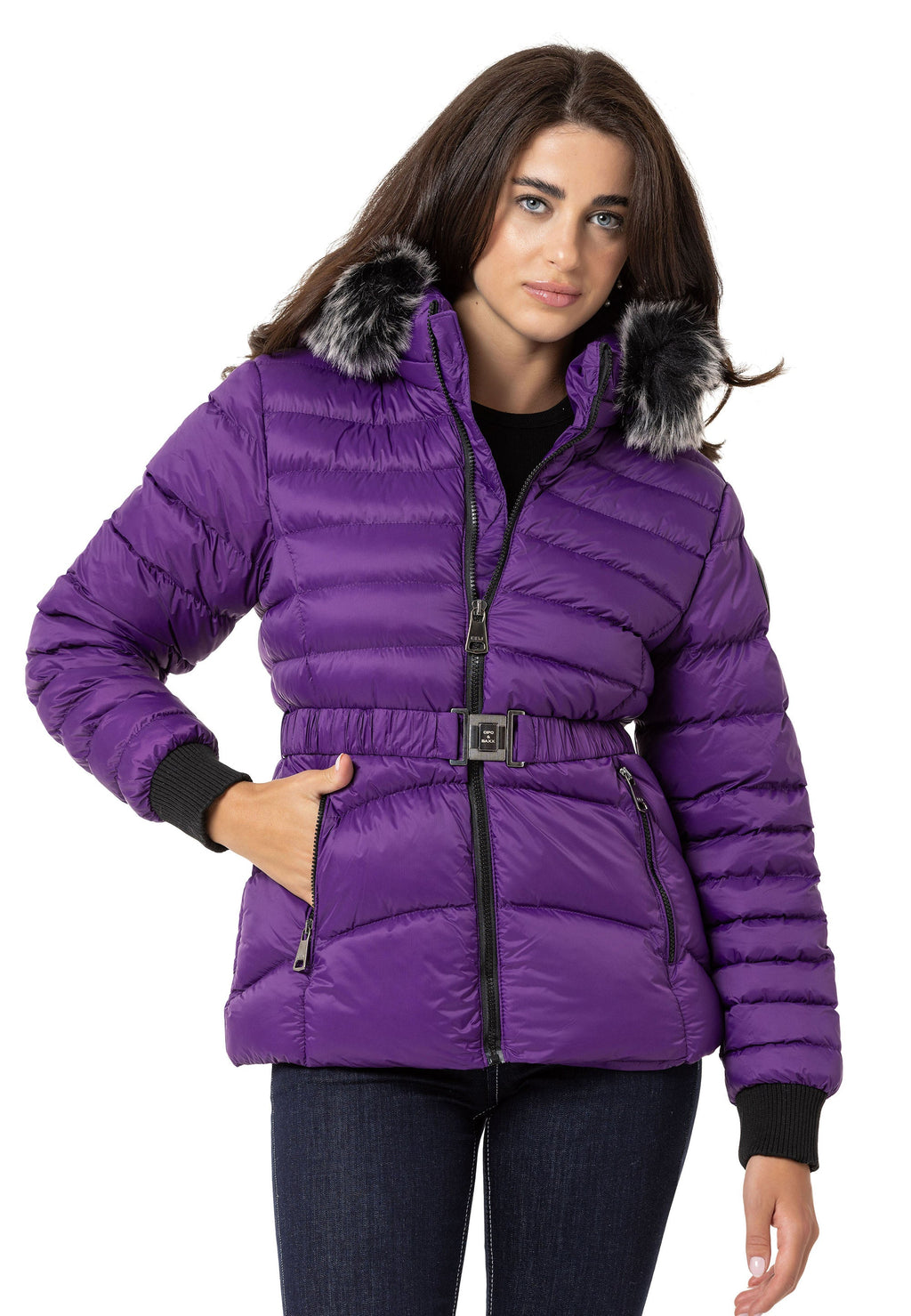 WM132 Fur-Trimmed Purple Women's Puffer Jacket